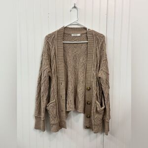 Mod Ref Taupe Cable Knit cotton blend oversized chunky Cardigan